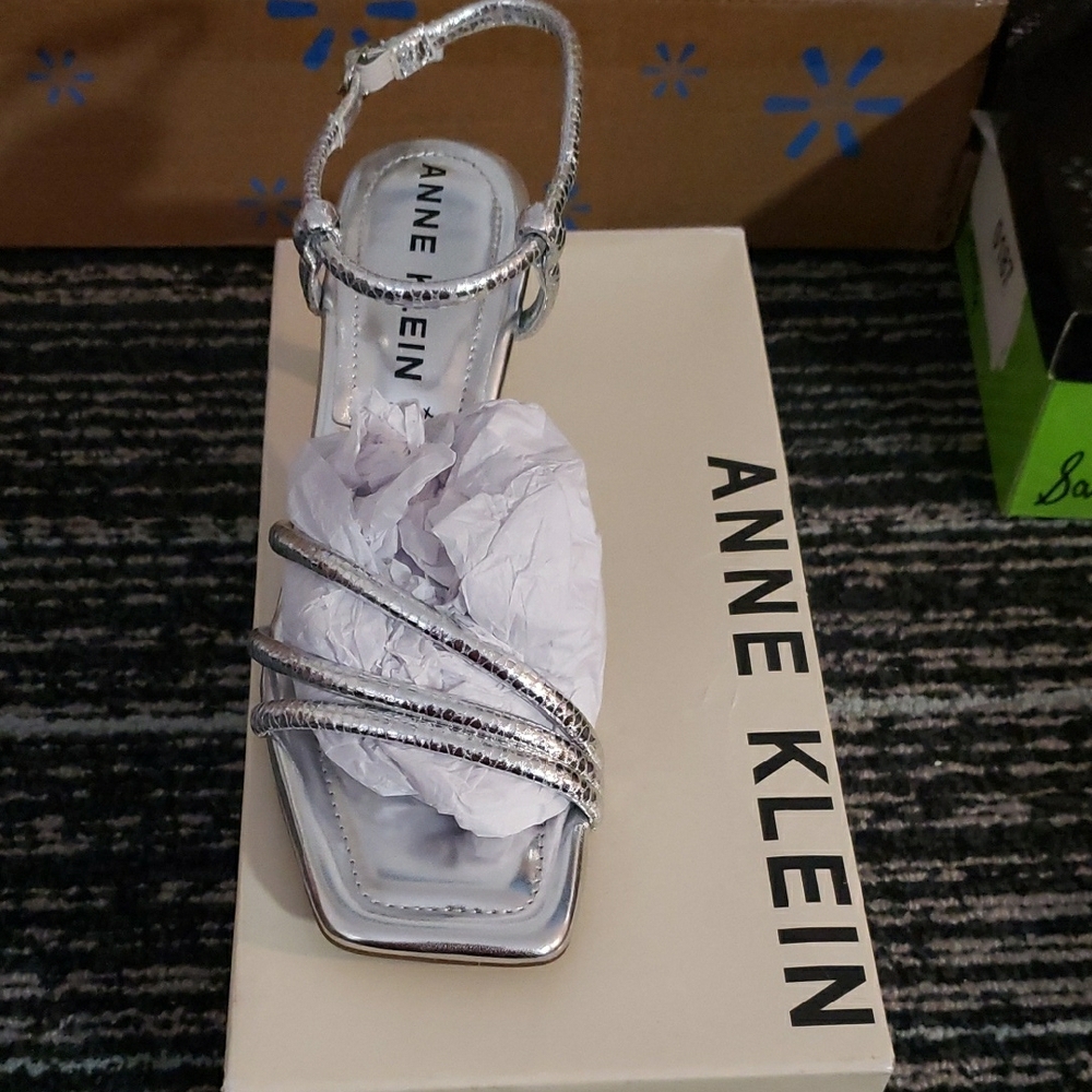 Anne Klein Silver Strappy Sandals with High Heel